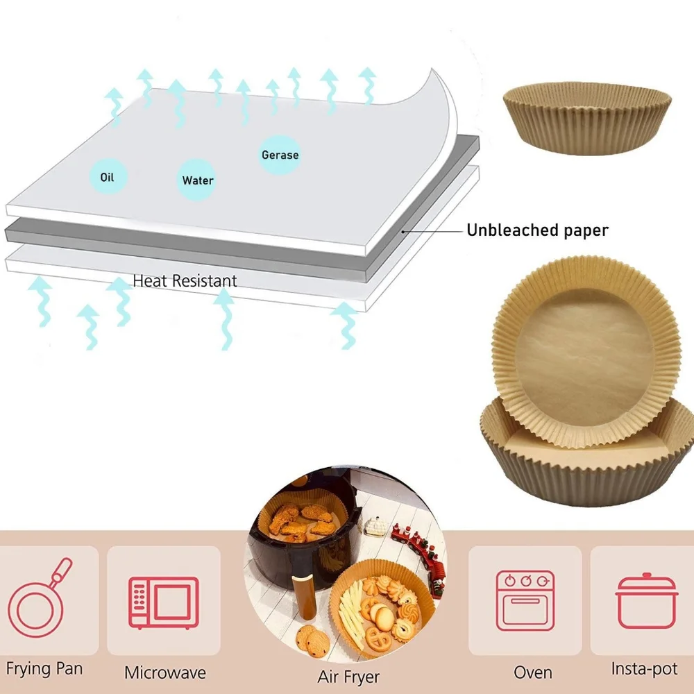 100 Air Fryer Disposable Non-Stick Oil Proof Waterproof Baking Paper Liners - Picture 9 of 10